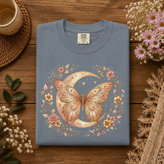Butterfly Moon Floral T-Shirt — Boho Vintage Moth Tee - The Mystical Moon