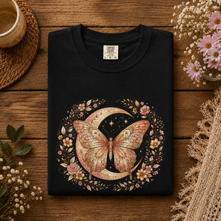 Butterfly Moon Floral T-Shirt — Boho Vintage Moth Tee - The Mystical Moon