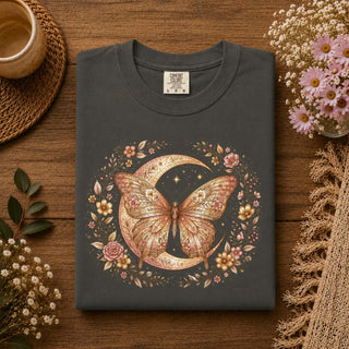 Butterfly Moon Floral T-Shirt — Boho Vintage Moth Tee - The Mystical Moon