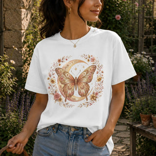 Butterfly Moon Floral T-Shirt — Boho Vintage Moth Tee - The Mystical Moon