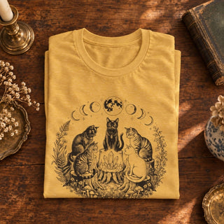 Cat Moon Circle T‑Shirt — Witchy Cats & Lunar Phases Graphic Tee - The Mystical Moon