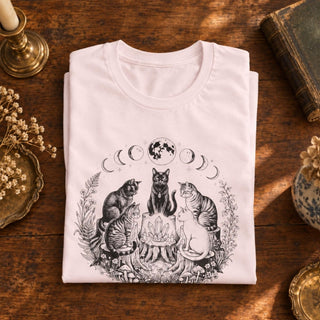 Cat Moon Circle T‑Shirt — Witchy Cats & Lunar Phases Graphic Tee - The Mystical Moon