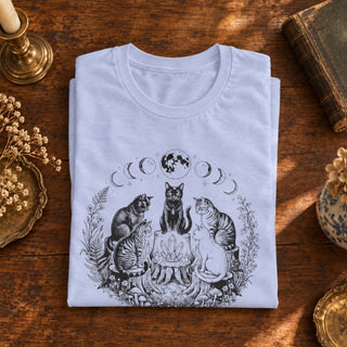 Cat Moon Circle T‑Shirt — Witchy Cats & Lunar Phases Graphic Tee - The Mystical Moon