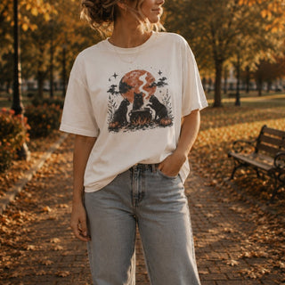 Cat's Coven Black Cat Halloween Tee — Witchy Fall Graphic Shirt - The Mystical Moon