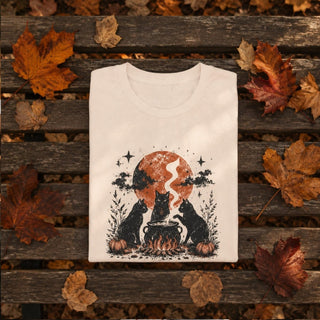 Cat's Coven Black Cat Halloween Tee — Witchy Fall Graphic Shirt - The Mystical Moon