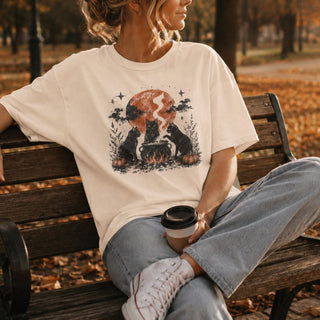 Cat's Coven Black Cat Halloween Tee — Witchy Fall Graphic Shirt - The Mystical Moon