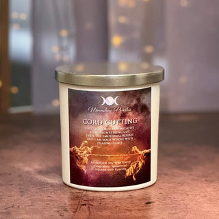 Cord Cutting Candle with Kyanite Crystals 8oz - The Mystical Moon Online Store