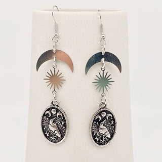 Dark Crow Pattern Pendant Star Moon Earring - GT/MS - The Mystical Moon