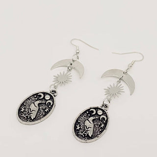 Dark Crow Pattern Pendant Star Moon Earring - GT/MS - The Mystical Moon