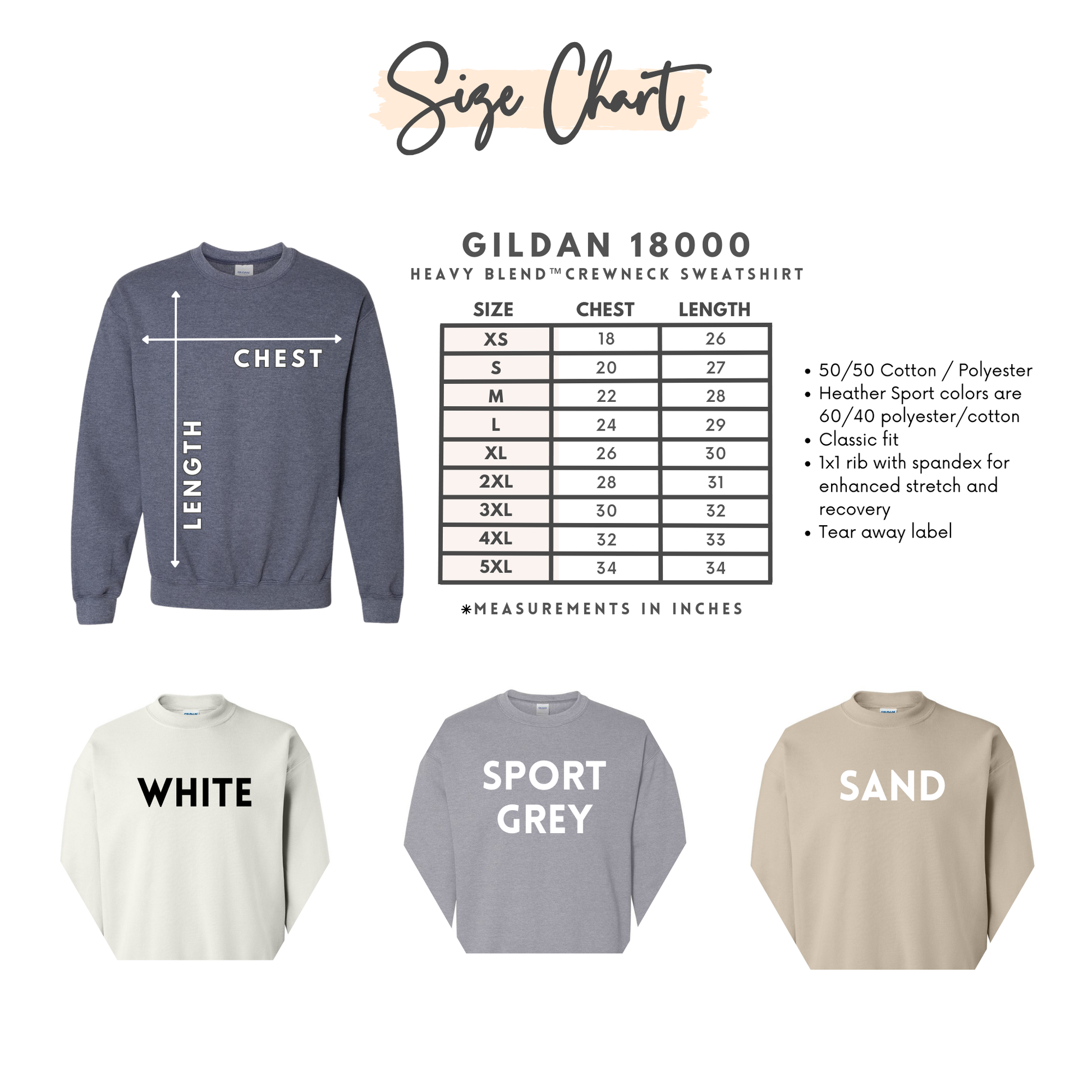 size chart for witchy boho sweatshirt