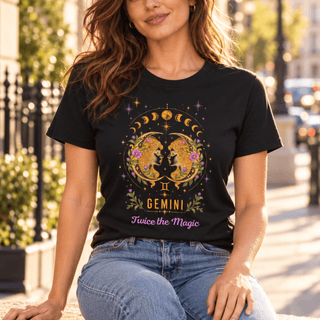 Gemini Twice the Magic Zodiac Tee - The Mystical Moon