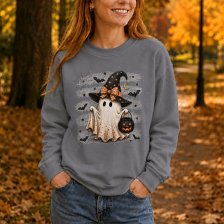 Ghost With Witch Hat Halloween Sweatshirt — Cute Witchy Crewneck - The Mystical Moon
