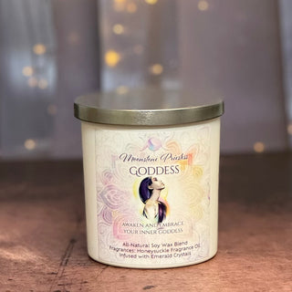Goddess Candle with Emerald Crystals 8oz - The Mystical Moon Online Store