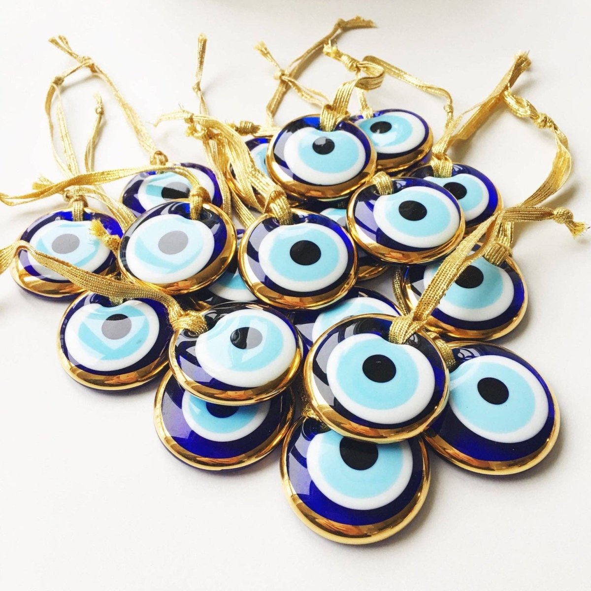 Gold Trimmed Glass Evil Eye Beads with Gold Ropes - The Mystical Moon Online Store
