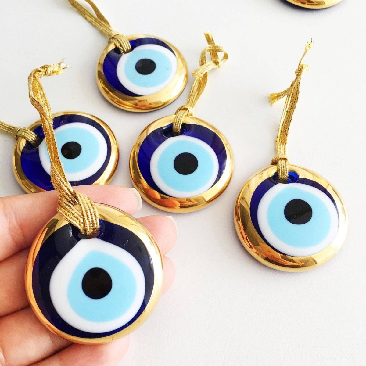 Gold Trimmed Glass Evil Eye Beads with Gold Ropes - The Mystical Moon Online Store