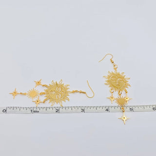 Golden Sun Face Star Pendant Earring - MS - The Mystical Moon