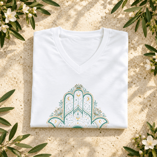 Hamsa Hand Evil Eye V-Neck — Protect Your Energy Spiritual Tee - The Mystical Moon