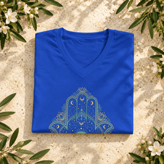 Hamsa Hand Evil Eye V-Neck — Protect Your Energy Spiritual Tee - The Mystical Moon