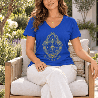 Hamsa Hand Evil Eye V-Neck — Protect Your Energy Spiritual Tee - The Mystical Moon
