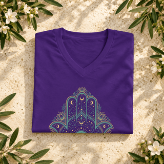 Hamsa Hand Evil Eye V-Neck — Protect Your Energy Spiritual Tee - The Mystical Moon