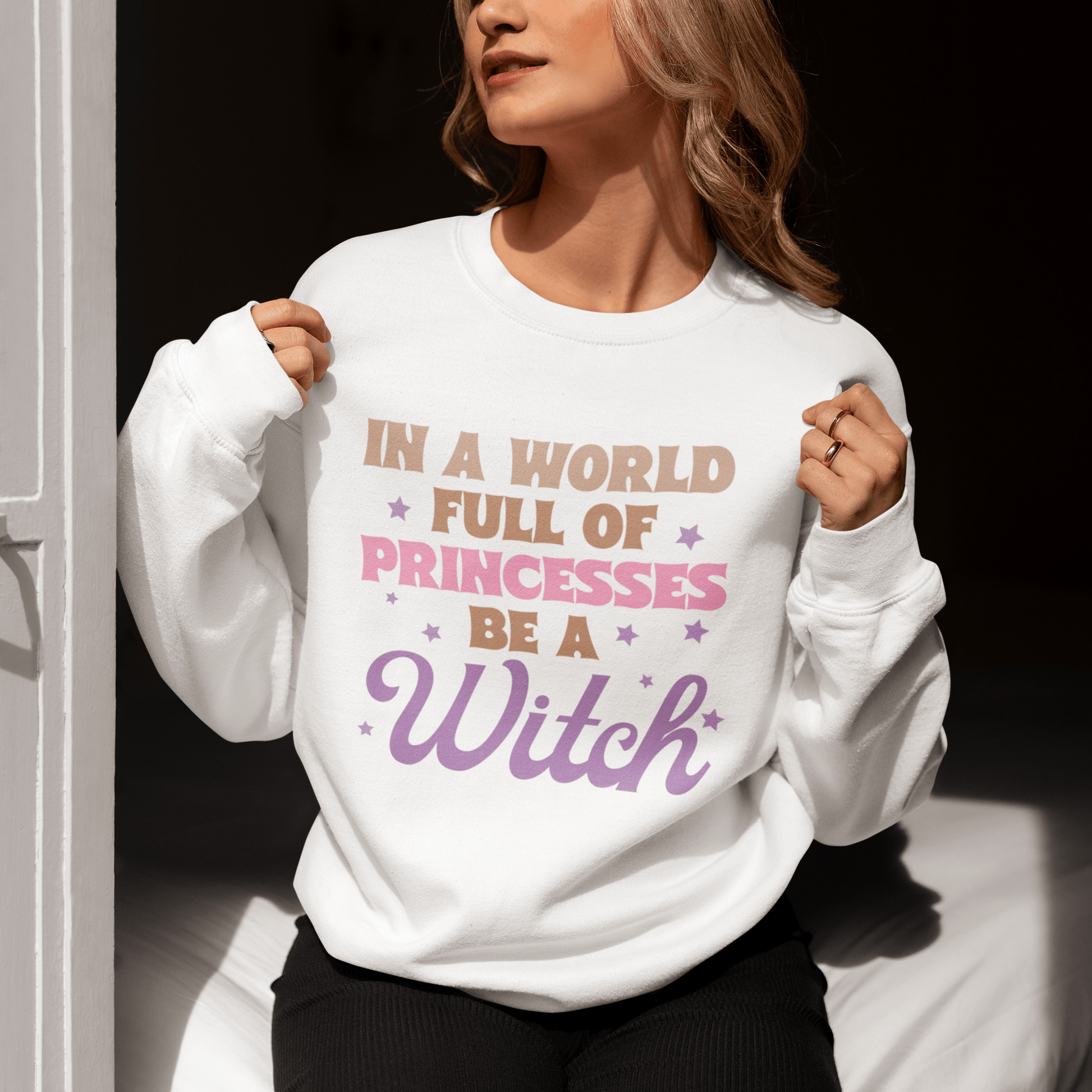 In A World Full of Princesses Be a Witch Cozy Crewneck Sweatshirt - The Mystical Moon Online Store