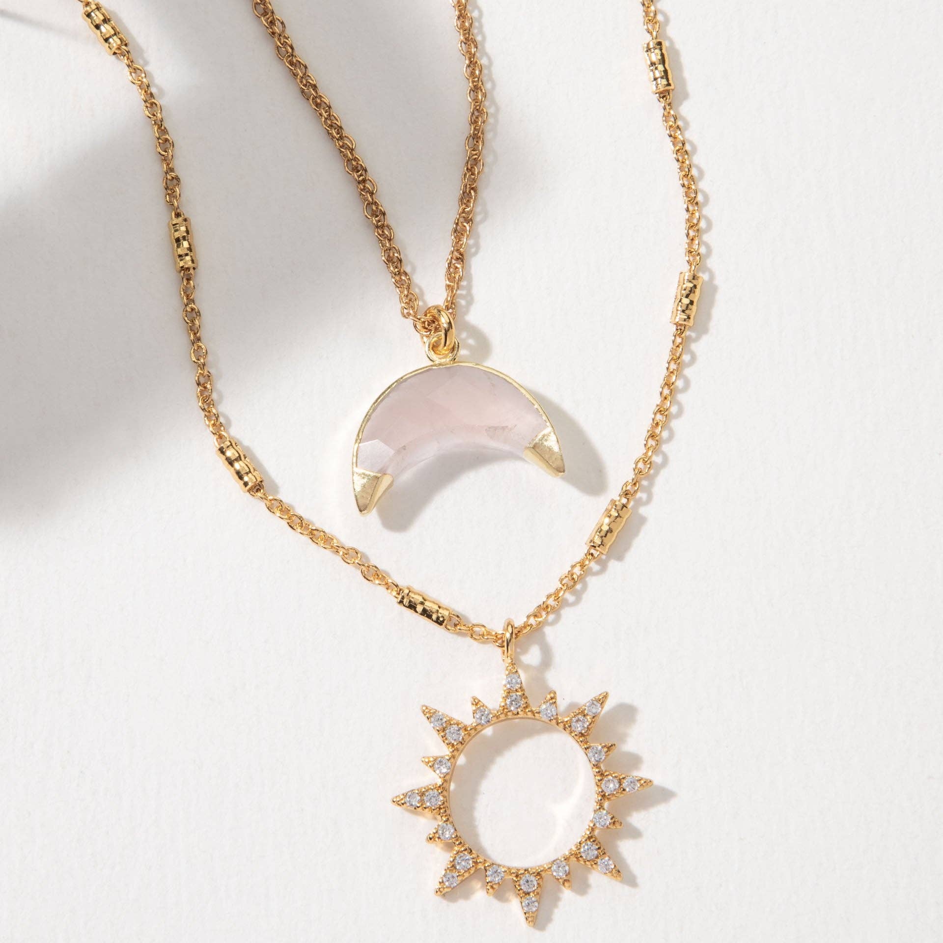 Live by the Sun, Love by the Moon Necklace Set - Rose Quartz - The Mystical Moon Online Store
