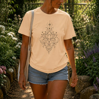 Lotus Deer Skull Tee — Floral Boho Spiritual Graphic T-Shirt - The Mystical Moon