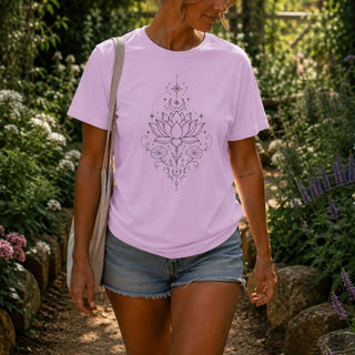 Lotus Deer Skull Tee — Floral Boho Spiritual Graphic T-Shirt - The Mystical Moon