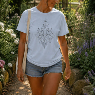 Lotus Deer Skull Tee — Floral Boho Spiritual Graphic T-Shirt - The Mystical Moon