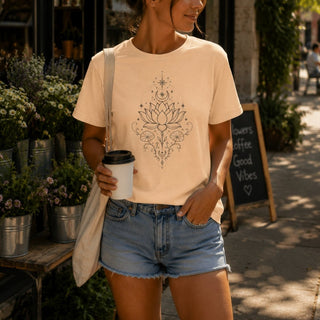 Lotus Deer Skull Tee — Floral Boho Spiritual Graphic T-Shirt - The Mystical Moon