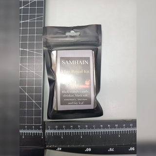 Samhain Mini Ritual Kit pouch shown with ruler for size