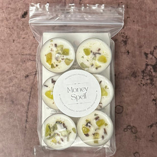 Money Spell Tea Lights with Cinnamon, Jade Crystals, and Bay Leaves – Tonka & Oud Fragrance - The Mystical Moon Online Store
