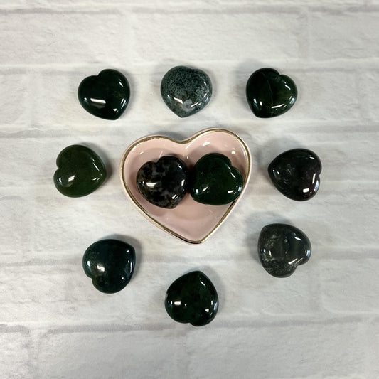 Moss Agate Tumbled 30mm Heart - The Mystical Moon Online Store