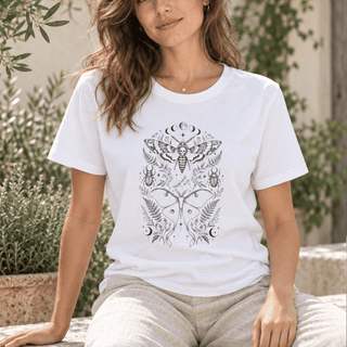Mystical Moth and Celestial Symbols Graphic T-Shirt - The Mystical Moon