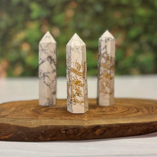 Natural Howlite Dragon Print Obelisk Tower - The Mystical Moon