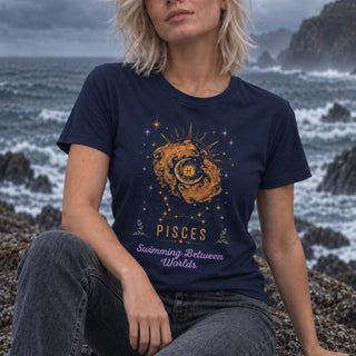 Pisces Swimming Between The Worlds Zodiac Tee - The Mystical Moon