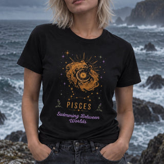 Pisces Swimming Between The Worlds Zodiac Tee - The Mystical Moon
