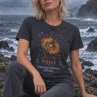 Pisces Swimming Between The Worlds Zodiac Tee - The Mystical Moon