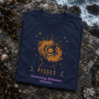Pisces Swimming Between The Worlds Zodiac Tee - The Mystical Moon