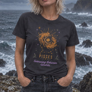 Pisces Swimming Between The Worlds Zodiac Tee - The Mystical Moon