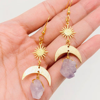 Purple Crystal Pendant Moon Earrings Bohemian Style - MS - The Mystical Moon