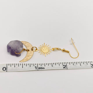 Purple Crystal Pendant Moon Earrings Bohemian Style - MS - The Mystical Moon