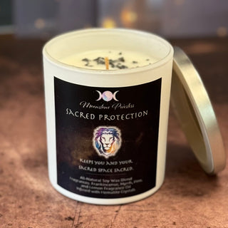 Sacred Protection Candle with Hematite Crystals 8oz - The Mystical Moon Online Store