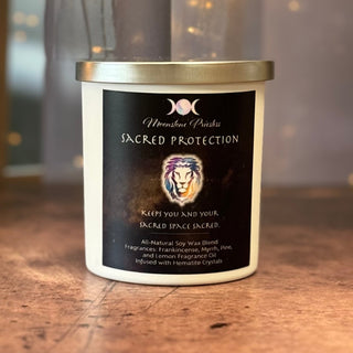 Sacred Protection Candle with Hematite Crystals 8oz - The Mystical Moon Online Store