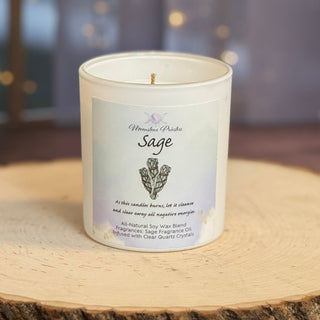 Sage Candle with Clear Quartz Crystals – 8oz - The Mystical Moon Online Store