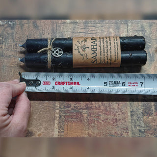 Samhain ritual candle size shown with ruler