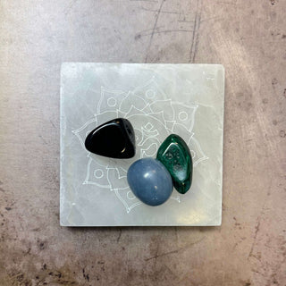Selenite Square Charging Plate Etched - The Mystical Moon