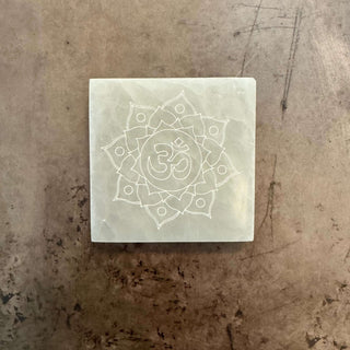Selenite Square Charging Plate Etched - The Mystical Moon