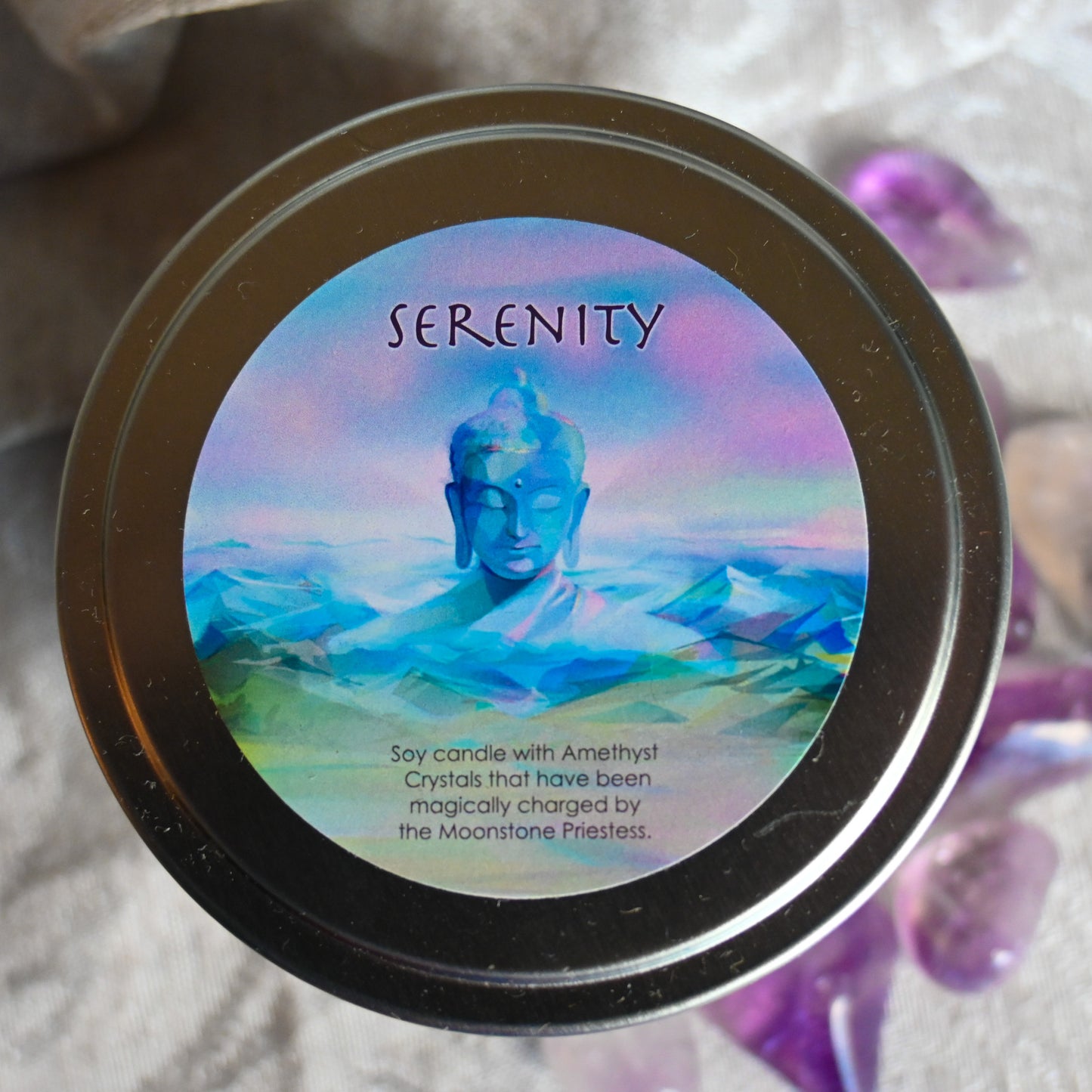 Serenity Magical Candle with Amethyst Crystals Travel Tin