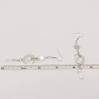 Silver Moon Stars White Crystal Pendant Earrings - MS - The Mystical Moon